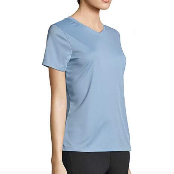 Hanes Womens Cool-DRI V Neck Short Sleeve Performance T-Shirt , Blue Sz L - Picture 1 of 3